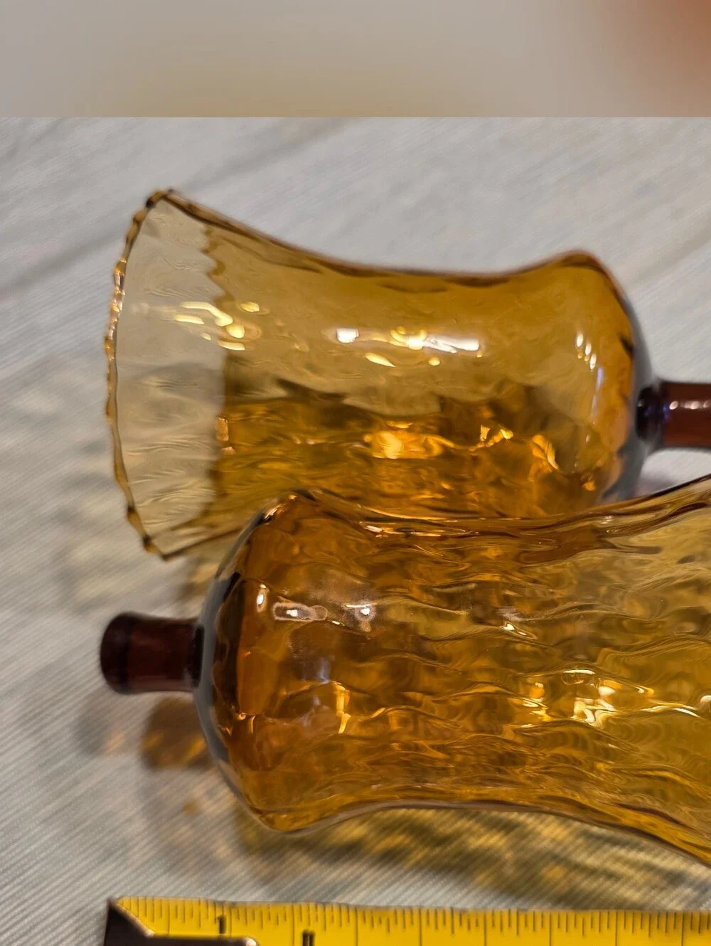 Vtg Set 2 Tall Amber Glass Peg Candle Cups Optic Diamond Honeycomb